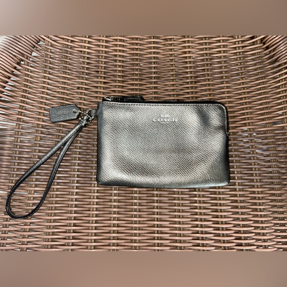 Coach metallic grey wristlet